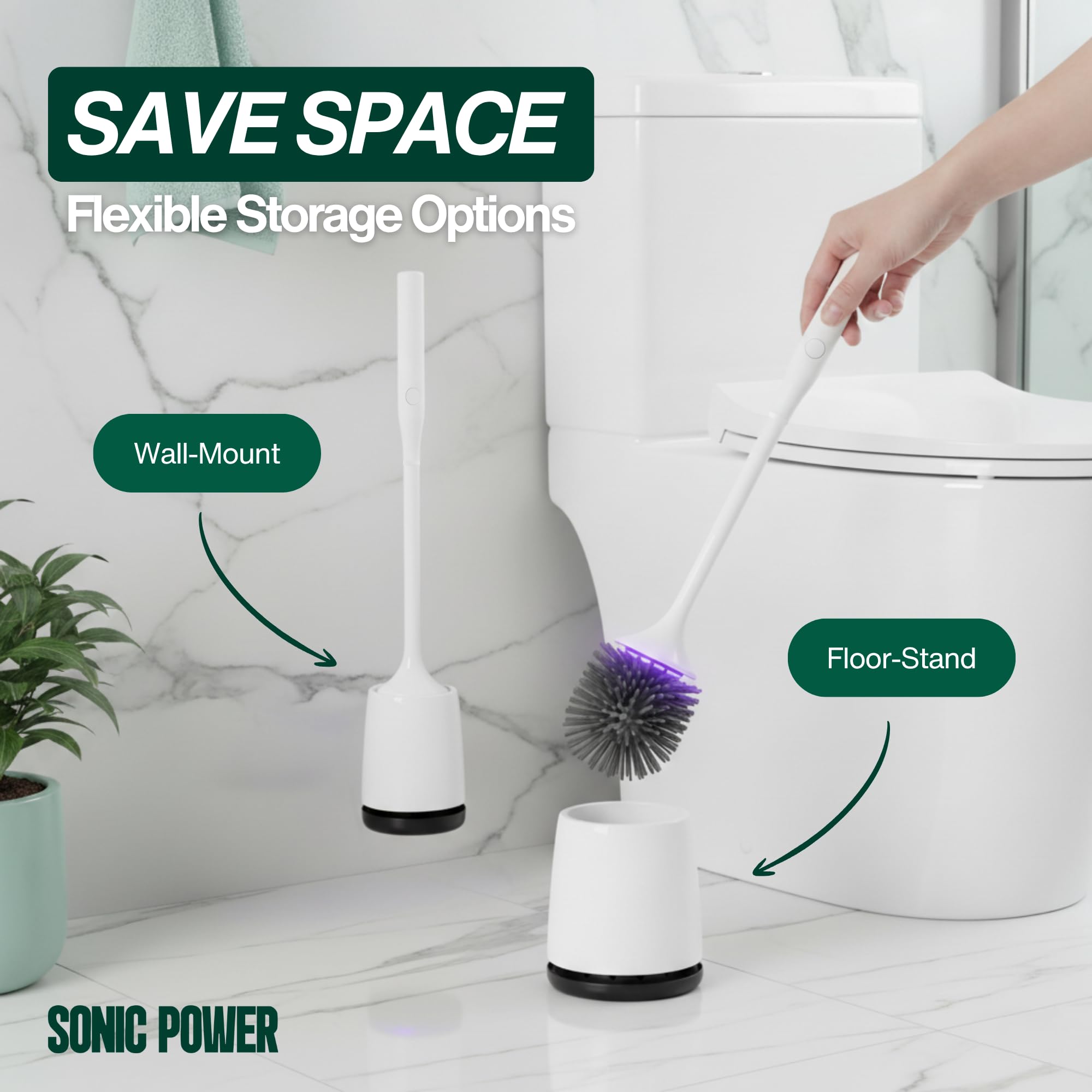 Electric Toilet Brush & Scrubber - Self Cleaning Silicone Toilet Bowl Brush with UVC Light, Rechargeable Wireless Spinning Toilet Brush & Holder Set