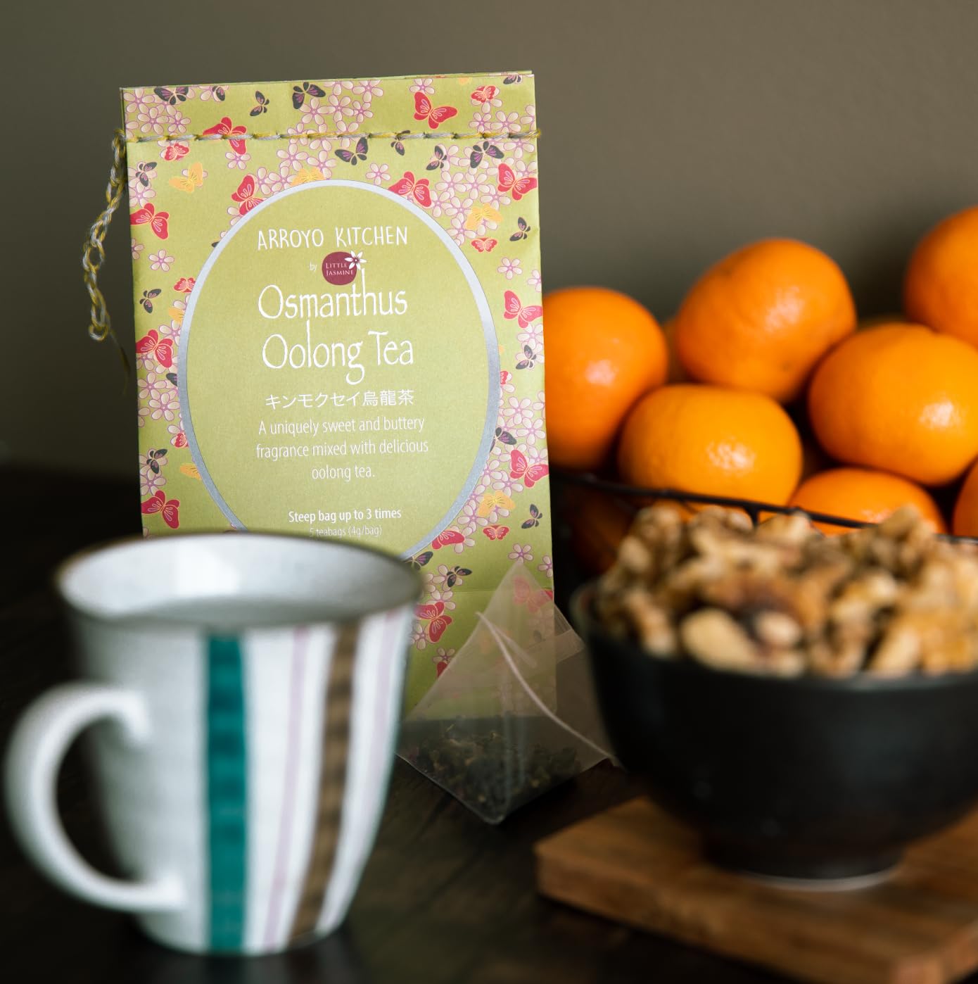 Arroyo Kitchen by Little Jasmine, Non-GMO Osmanthus Oolong Tea Bag, 4 Gr of Premium Taiwanese Whole Tea Leaves and Flowers per Bag, PLA Tea Bag, Brew