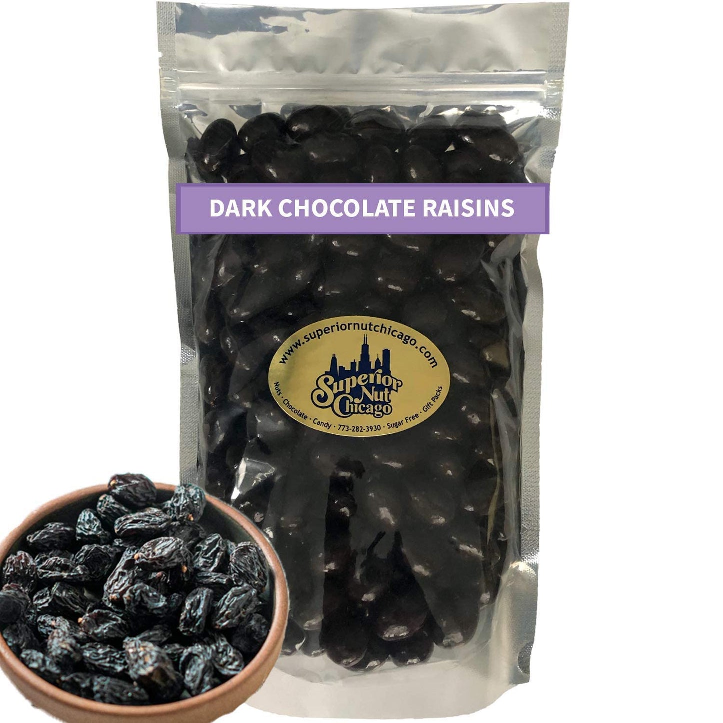 Dark Chocolate Covered Raisins - Fruity Raisins covered in 64% Rich Dark Chocolate. (2.5 lbs bag)