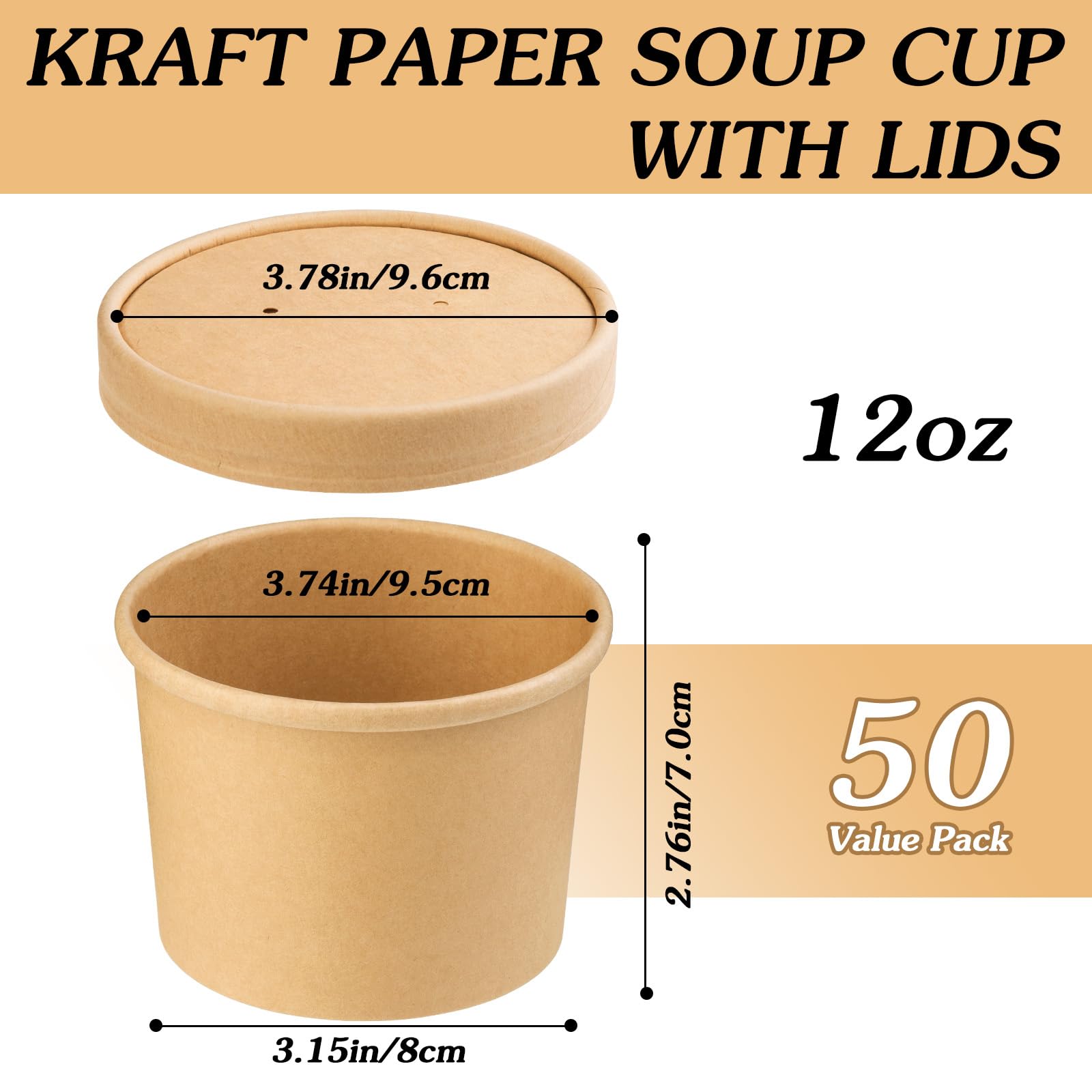 Huaiid 12 oz 50 Pack Paper Soup Containers with Lids, Disposable Paper Soup Bowls, To Go Bowls with Lids, Disposable Dessert Bowls for Hot or Cold