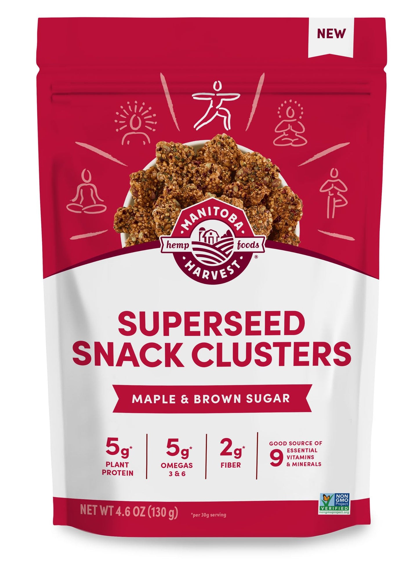 Manitoba Harvest Superseed Snack Clusters, Maple & Brown Sugar - 4.6oz - 5g Plant Protein, 2g Fiber, 5g Omega 3 & 6 per 30g serving - Easy 6-in-1