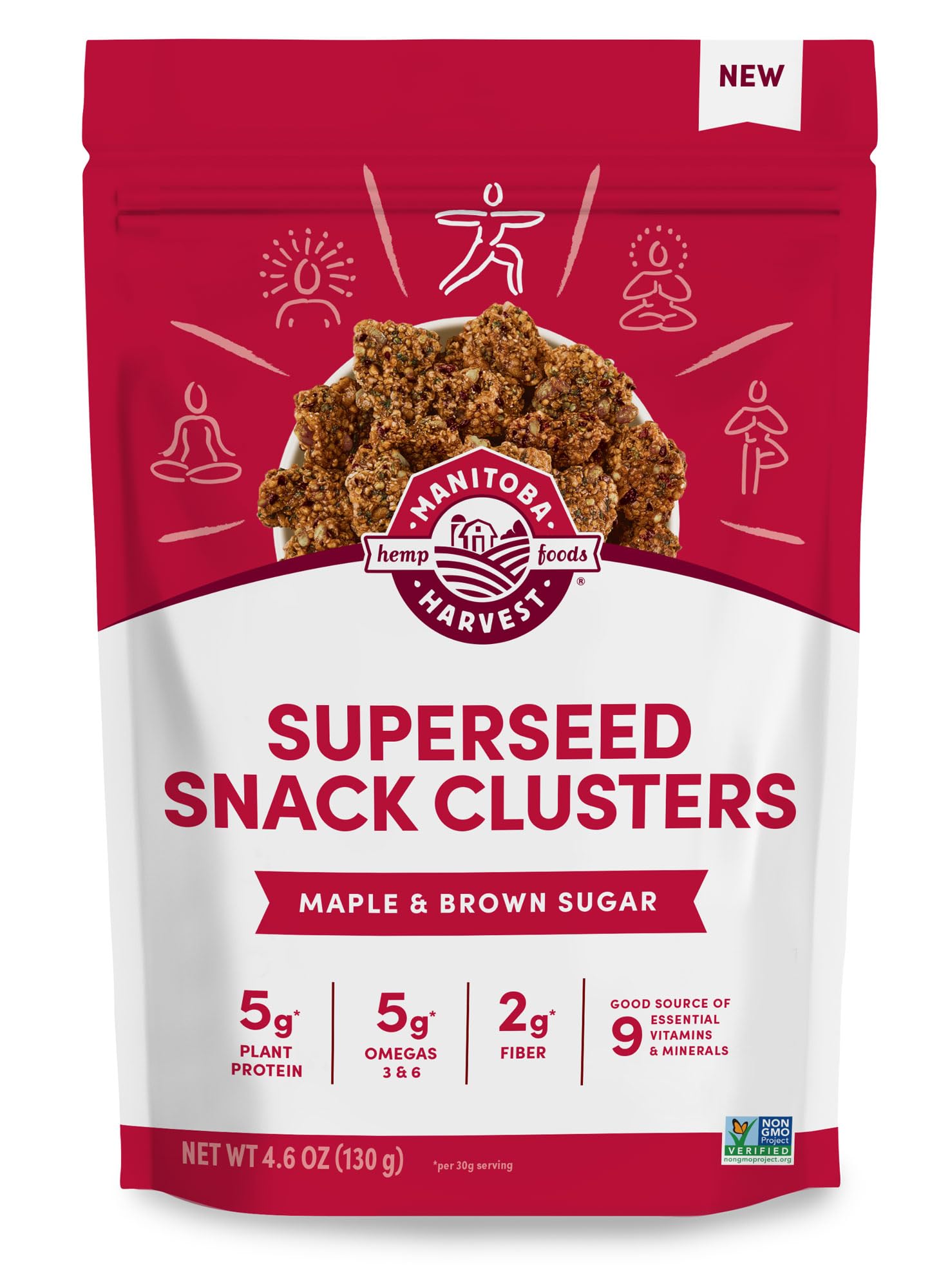 Manitoba Harvest Superseed Snack Clusters, Maple & Brown Sugar - 4.6oz - 5g Plant Protein, 2g Fiber, 5g Omega 3 & 6 per 30g serving - Easy 6-in-1