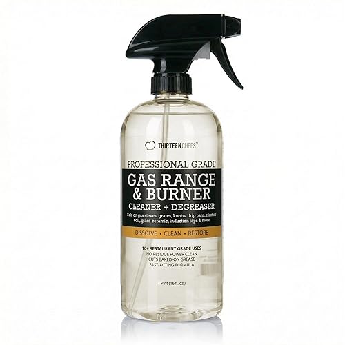 Thirteen Chefs Gas Range Cleaner and Degreaser - Stove Grates, Oven Glass Doors, Grills - Cuts Through Baked on Food (32oz)