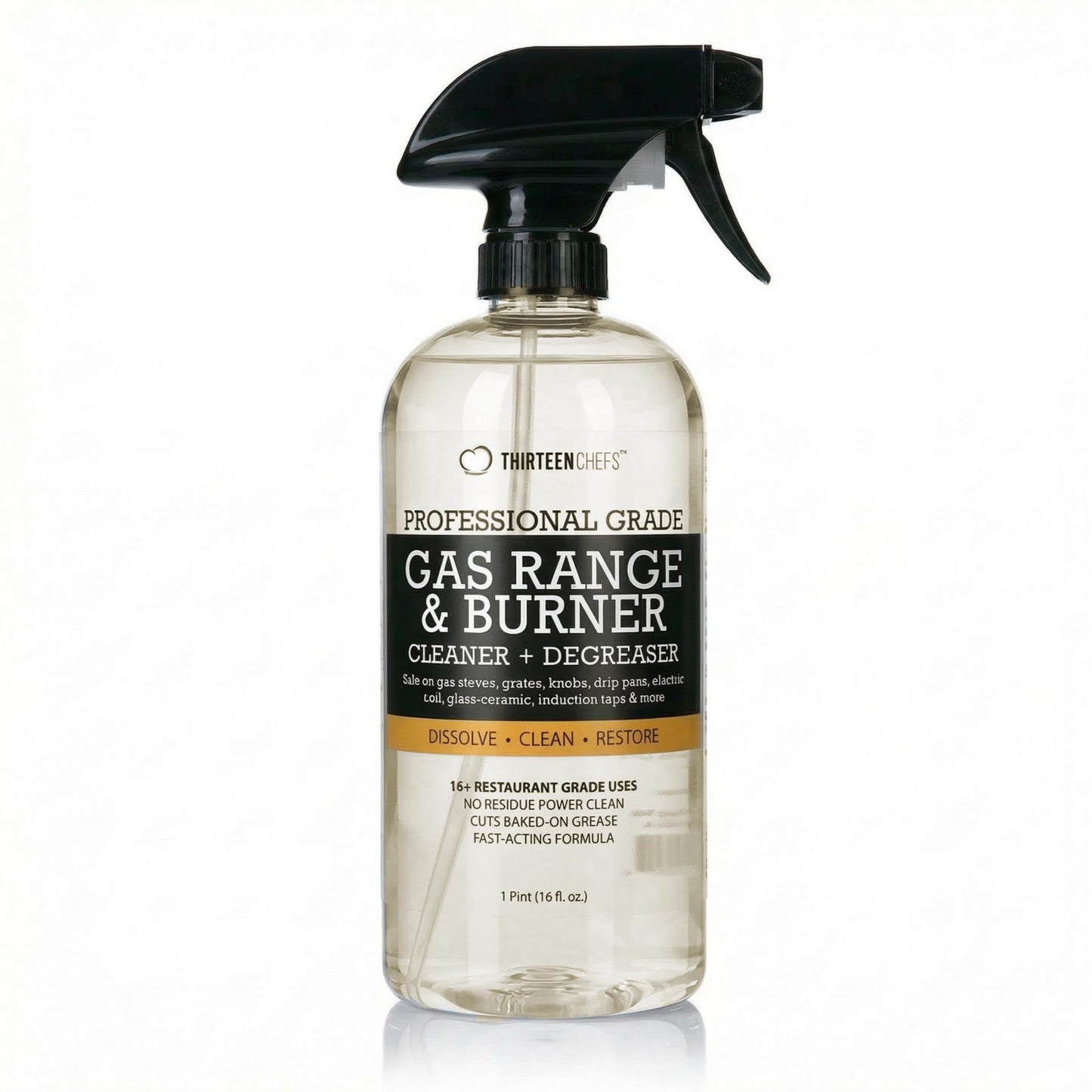 Thirteen Chefs Gas Range Cleaner and Degreaser - Stove Grates, Oven Glass Doors, Grills - Cuts Through Baked on Food (32oz)