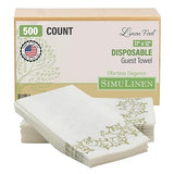SimuLinen Gold Floral Disposable Linen Feel Bathroom Paper Towels - Soft, Cloth-Like, Single-Use, 12"x17" 500ct (Made in USA)
