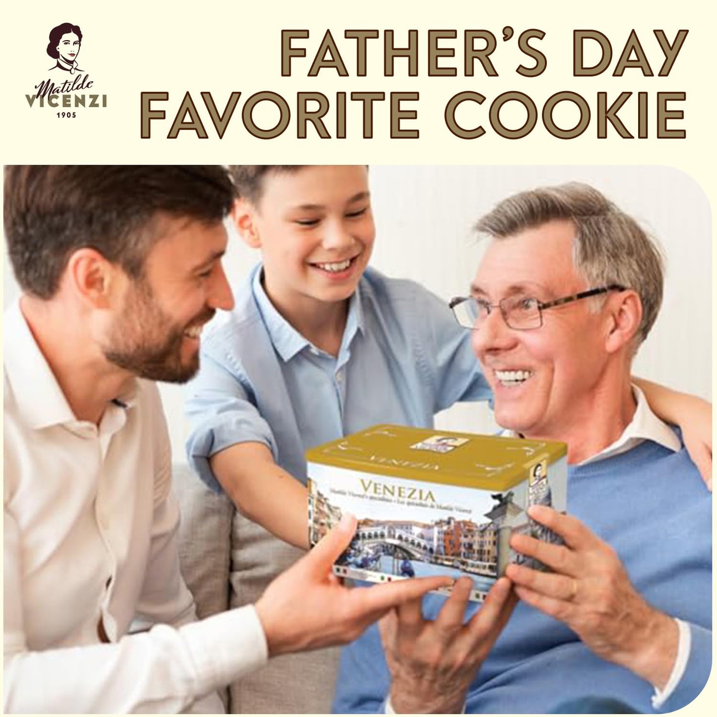 Matilde Vicenzi Venezia Cookie Gift Tin - Italian Pastries & Cookies in Individually Wrapped Trays - Gourmet Gifts for Teachers, Fathers Day
