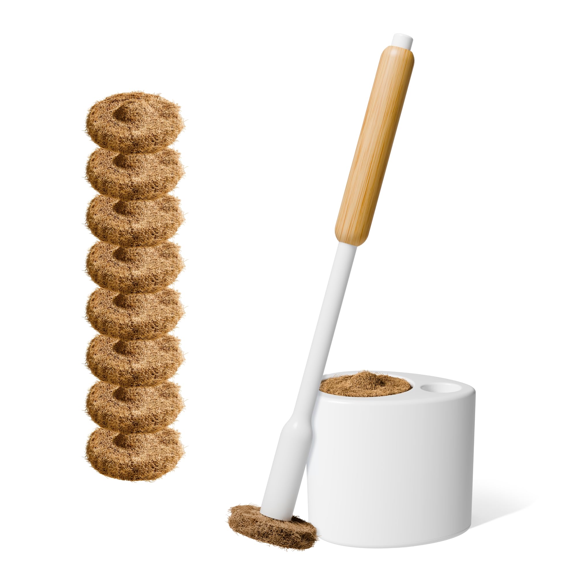 TUSHY Toilet Brush 2.0 Set: with Cleanser-Infused Pads and Holder (Disposable Planet Friendly Refills), Includes 8 Lemon and Tea Tree Coconut Husk