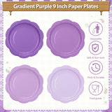 CENLBJ Purple Plates and Napkins Party Supplies, 9’’ Pastel Purple Disposable Paper Plates and Cups and Napkins Set for Baby Shower, Birthday, Wedding