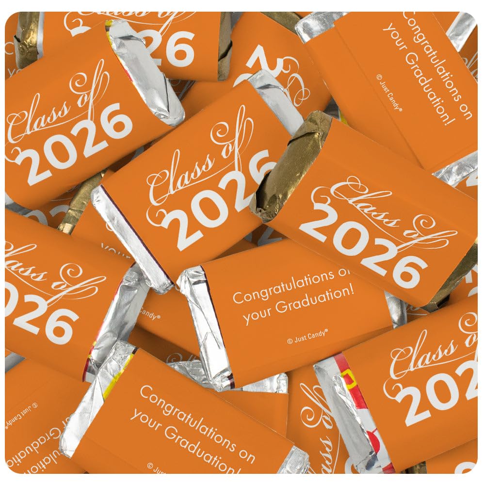 136 Pcs Orange Graduation Class Of 2026 Wrapped Miniatures (2.5lb Bag)