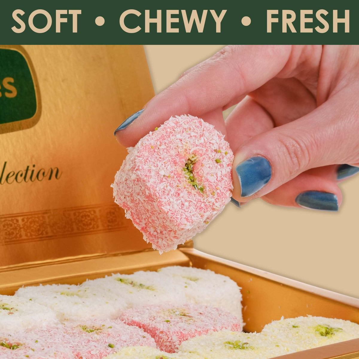 Turkish Delights Candy Gift Box - Mixed Sultana Turkish Delight with Pistachio Center, Strawberry, Milky & Banana Lokum, Traditional Turkish Food