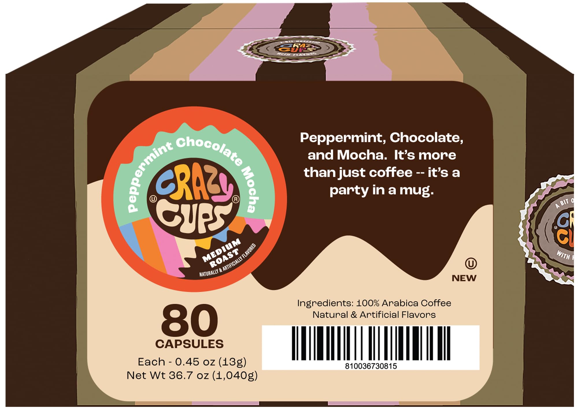 Crazy Cups Flavored Coffee Pods, Peppermint Chocolate Mocha Coffee, Single Serve for Keurig K-Cups Machines, Hot or Iced Medium Roast in Recyclable