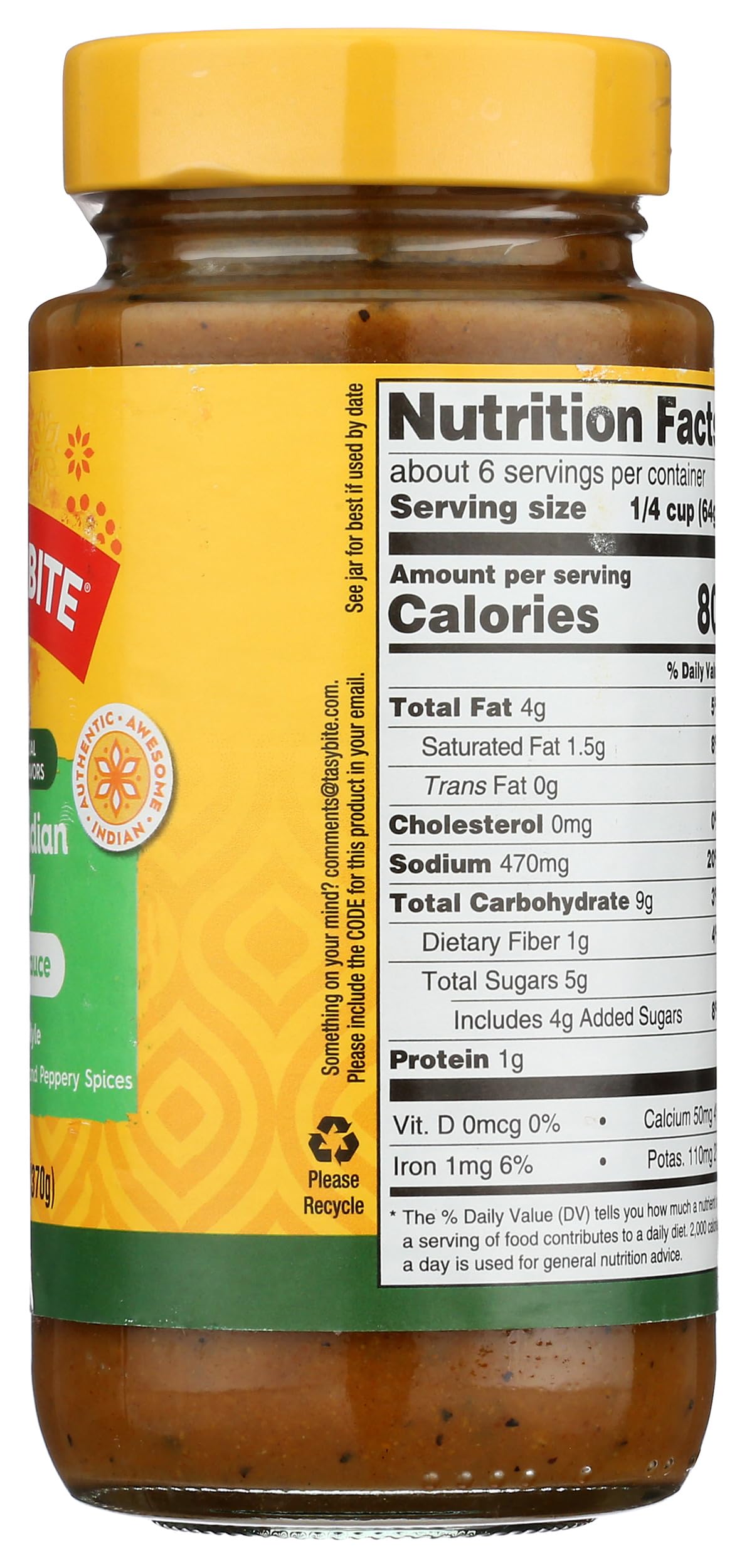 TASTYBITE South Indian Curry Simmer Sauce, 13 OZ
