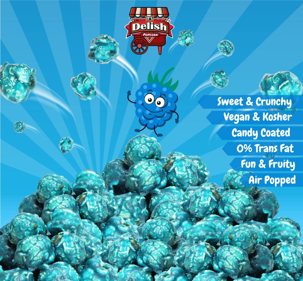 Gourmet Blue Raspberry Flavored Popcorn by It's Delish, 1 lb Bulk Bag | Air Popped Pop Corn Snack - Fruity Blue Themed Candy Confetti | Birthday