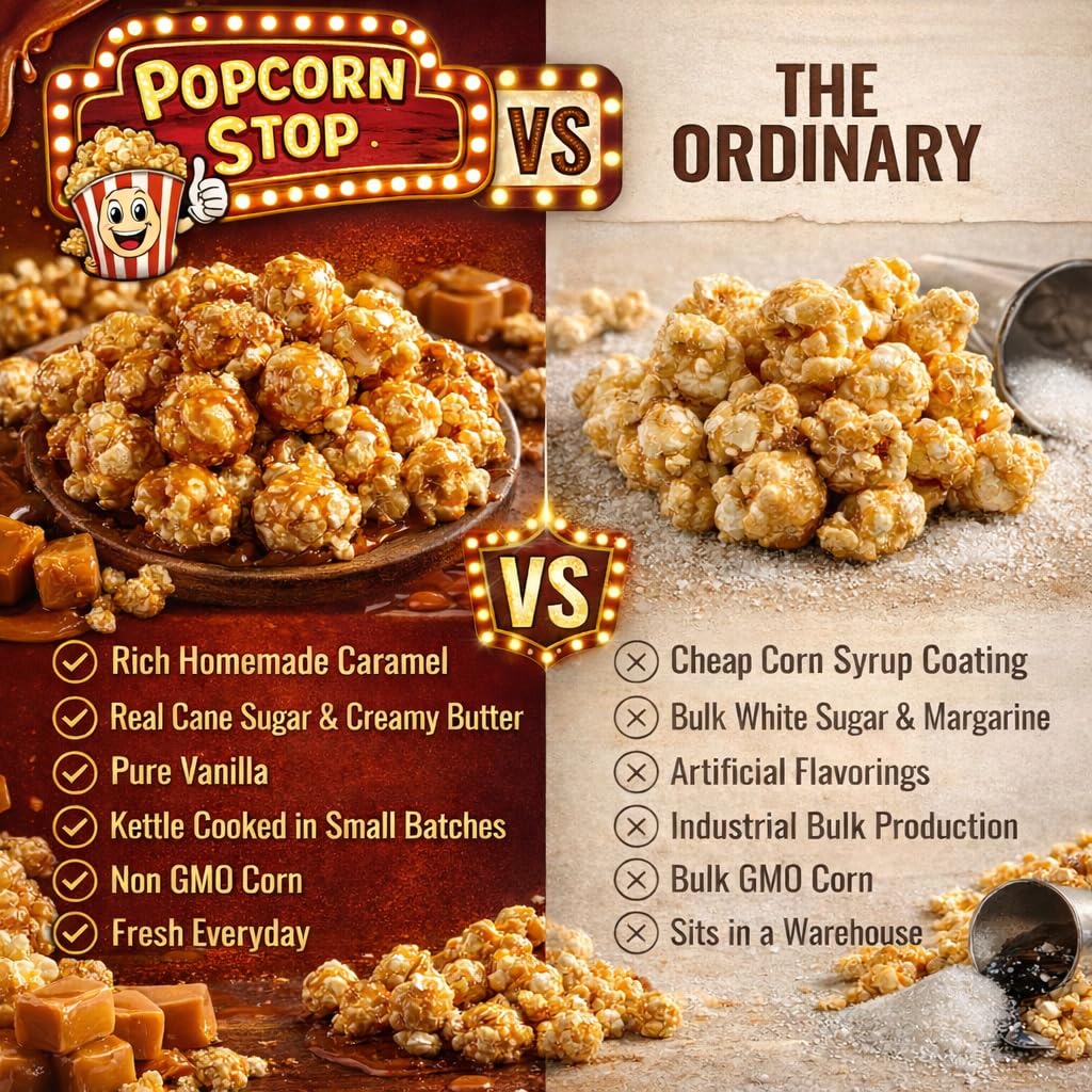 Popcorn Stop Caramel Flavored Popcorn | 29 oz Bulk Bag (2 lbs) | Gourmet Sweet Snack for Holidays, Parties, and Refilling 32 oz Containers | Fresh