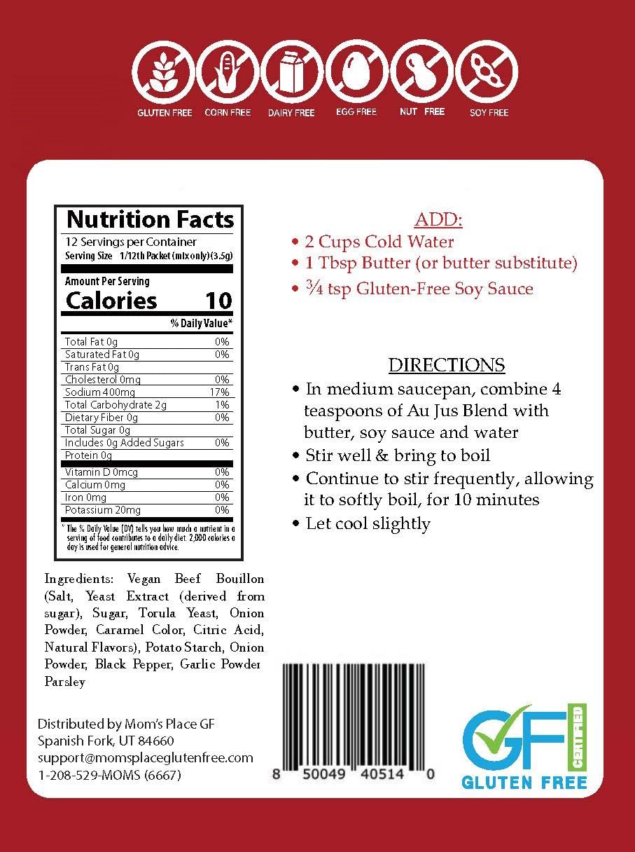Mom’s Place Gluten-Free Au Jus Mix, Kosher, Vegan & Dairy, Nut & Soy Free, 1.4 oz.