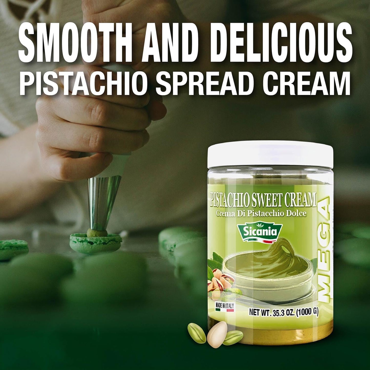 SICANIA - Premium Pistachio Cream Spread 2.2 lb (1kg) - Bulk Size - Authentic Italian, Gluten-Free, Non-GMO - Gourmet Spread for Desserts, Pastries