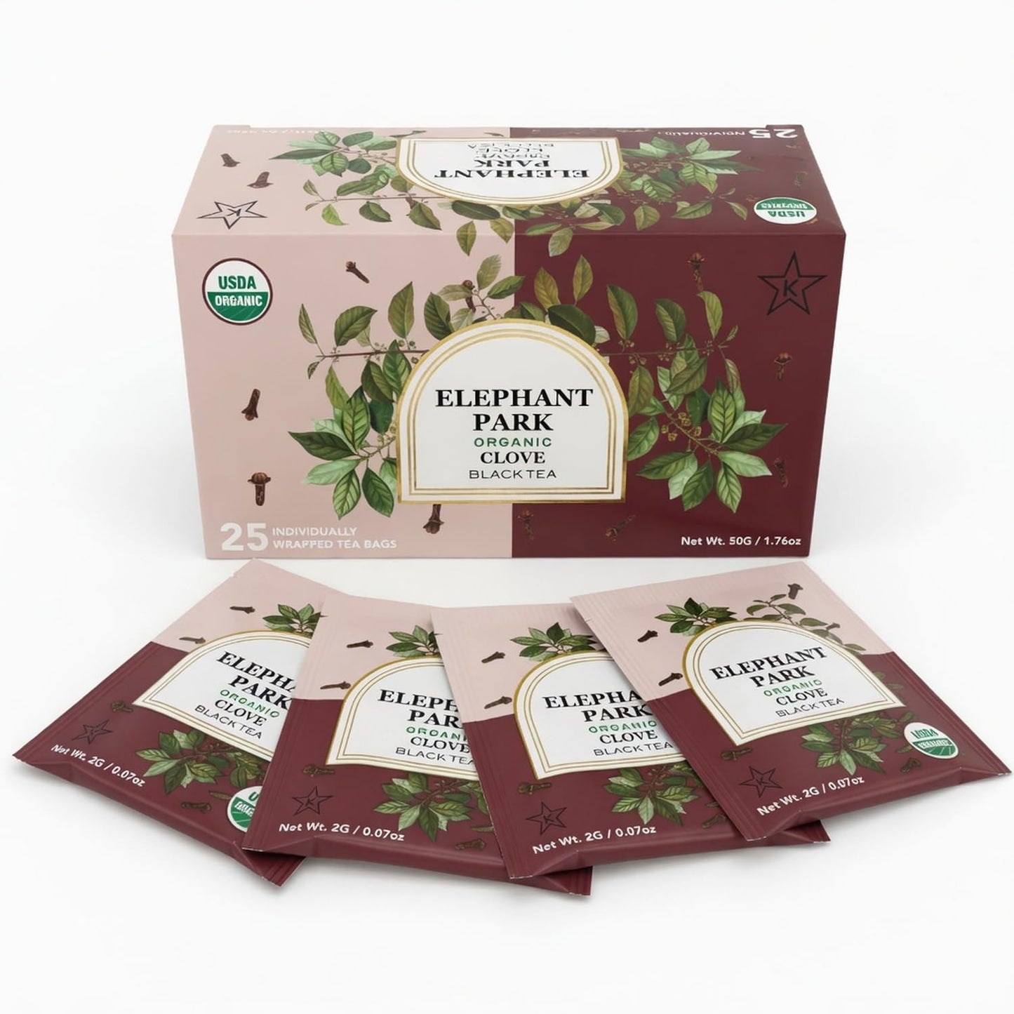 Elephant Park Premium Organic Single Origin Clove Black Ceylon Tea Bags 25 Count Individually Wrapped Herbal, All Natural Full Bodied Aromatic Flavor