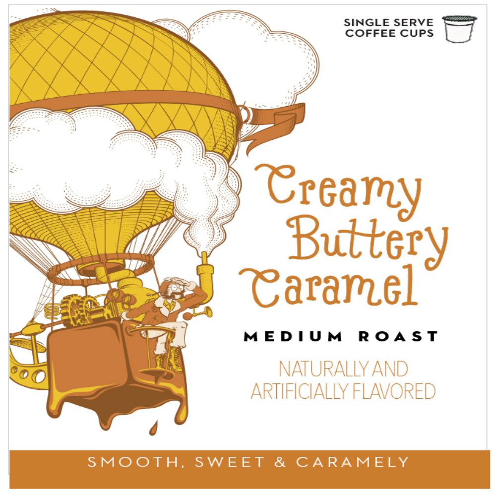 BARNIE'S COFFEE TEA CO., Single Serve Pods and Smooth Flavor Gluten and Fat Free Medium Roast Compatible with Keurig Brewers, Creamy Buttery Caramel