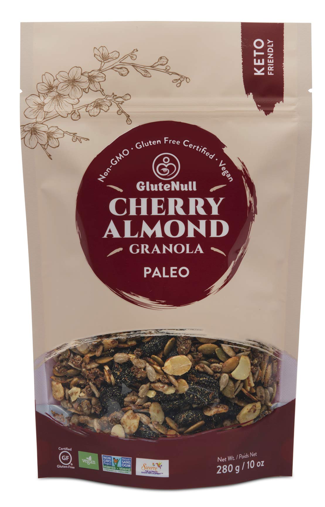 GluteNull Cherry Almond Granola, Keto Friendly, Gluten Free, Plant Based, No Sugar Added, 10oz