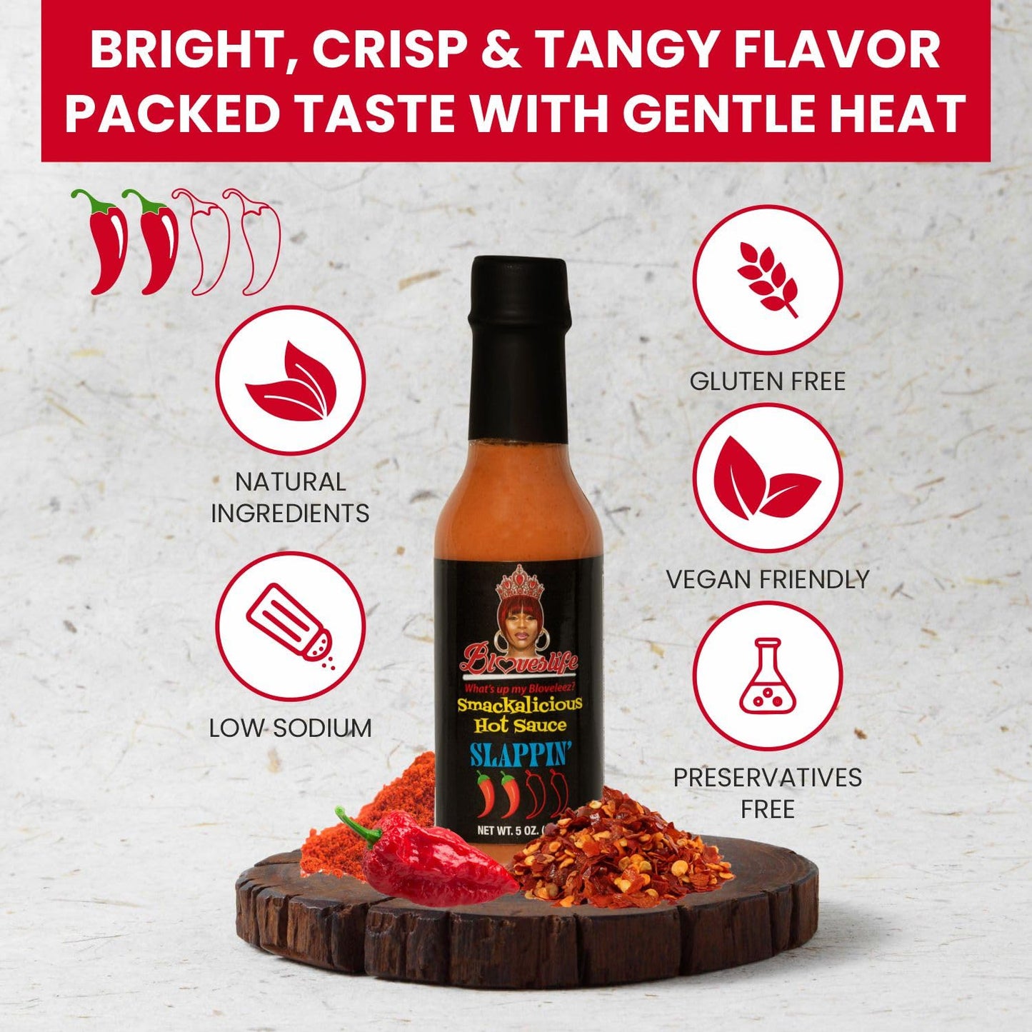 Bloveslife Smackalicious Ghost Pepper Hot Sauce 5 Oz - Vegan Organic Vinegar-Flavored Sauce, Low-Sodium, Low-Fat, All-Natural Slappin' Sauce