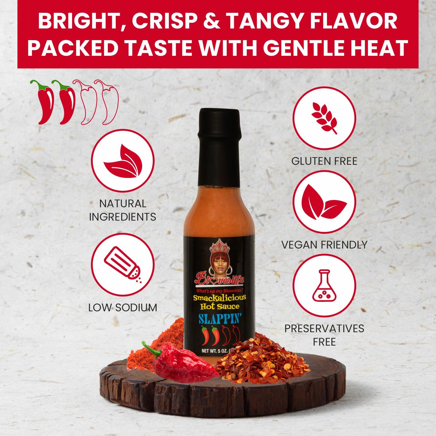Bloveslife Smackalicious Ghost Pepper Hot Sauce 5 Oz - Vegan Organic Vinegar-Flavored Sauce, Low-Sodium, Low-Fat, All-Natural Slappin' Sauce