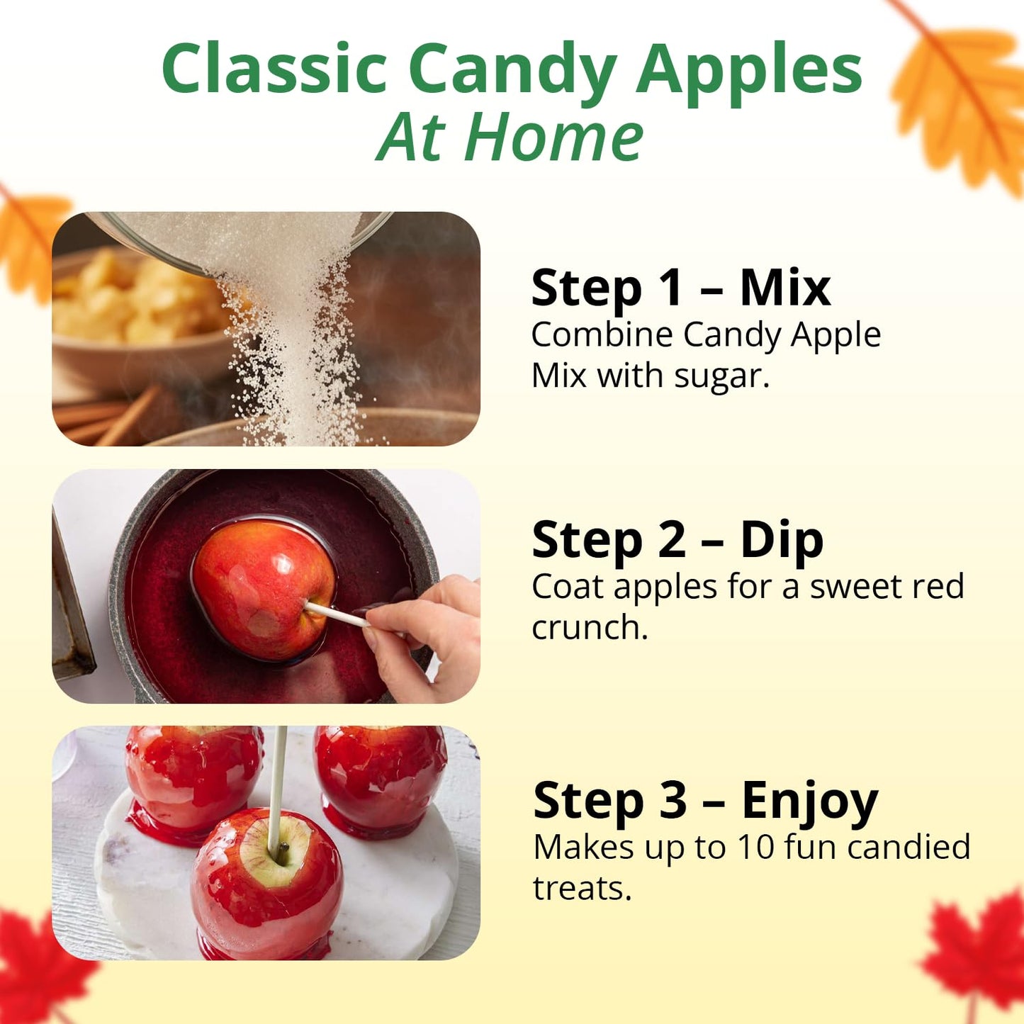 Concord Foods Candy Apple Kit - Classic Red Apples for Family Treats, Carnivals, Fairs, and Fundraisers - Includes Candy Apple Mix and 10 Sticks