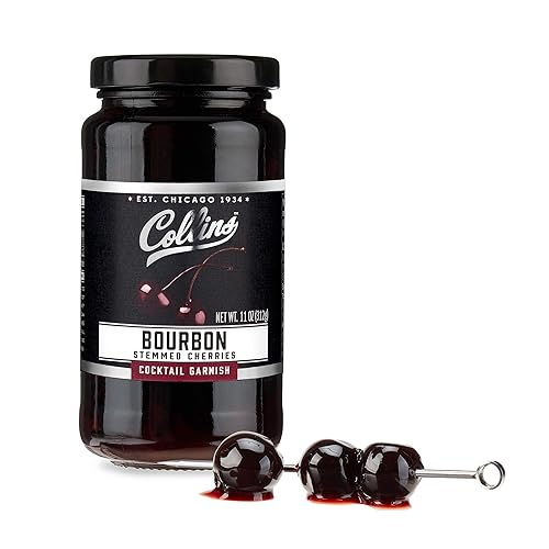 Collins Bourbon Cocktail Cherries - Drinks Garnish for Manhattan or Old Fashioned Cocktails and Desserts, Made with Award Winning Whiskey, 11 Ounce