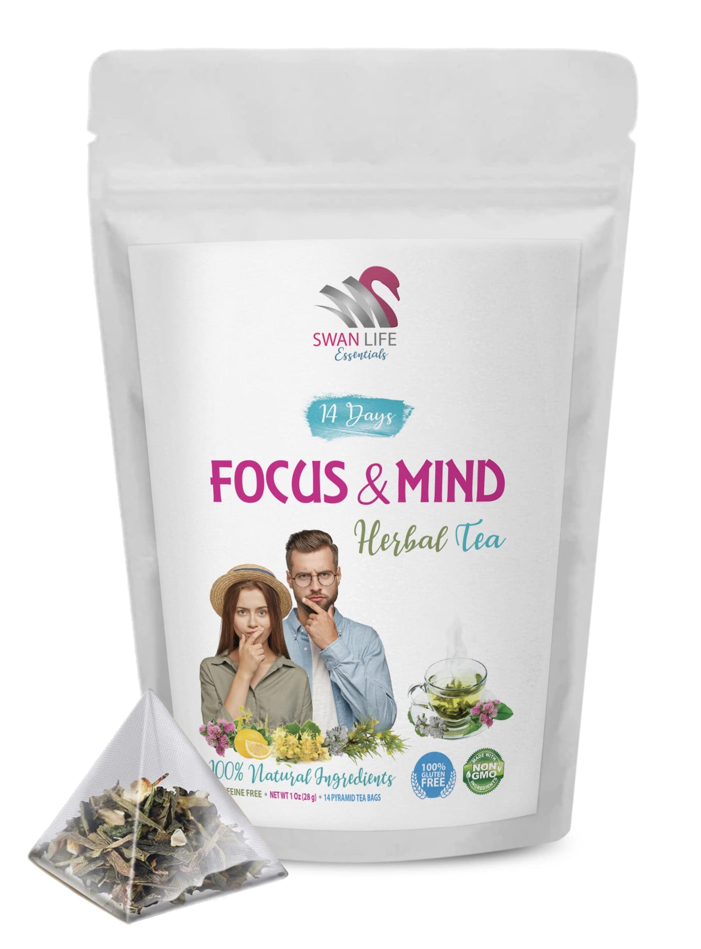 ginger tea with vitamin c - FOCUS & MIND TEA HERBAL 14 days, non gmo, gluten free with lion mane amd cordyceps mushroom, licorice root - ashwagandha