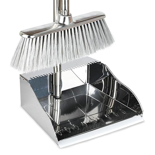 GLOHOO Indoor Soft Bristles Broom and Dustpan Angle Sweeping Dustpan and Broom with Long Handle for Kitchen Hardwood Floor Cleaning