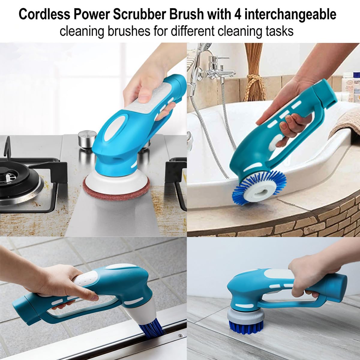 RICHOOSE Cordless Electric Spin Scrubber with 6 Brush Heads & 2 Rechargeable Batteries, Power Scrubber for Shower Tile Grout Tub Bathroom Cleaning