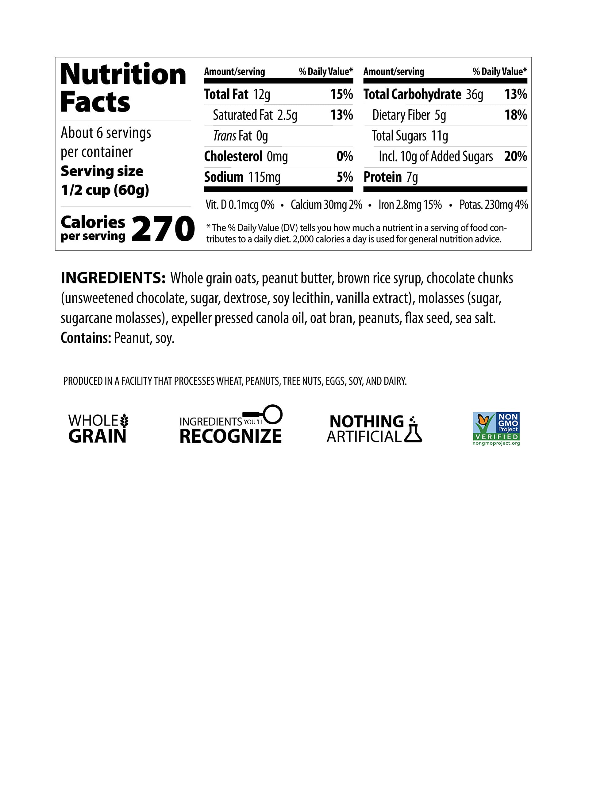 Erin Baker's, Homestyle Granola Peanut Butter Chocolate, Vegan, Ancient Grains, Non-GMO Granola, 12 Oz Bag
