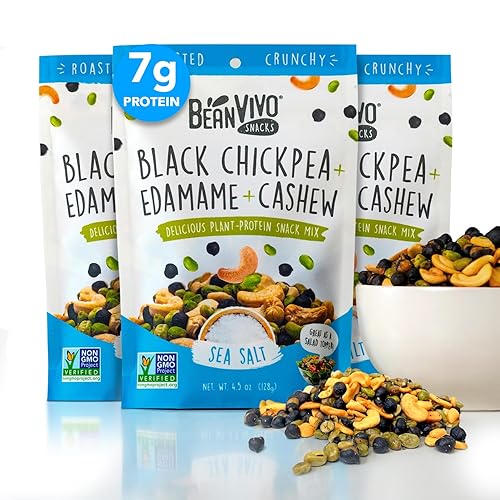 BeanVIVO Healthy Snacks for Adults & Kids with 7g Protein & 5g Fiber per Serving with Dried Edamame, Roasted Cashew and Chickpeas - Vegan & Gluten