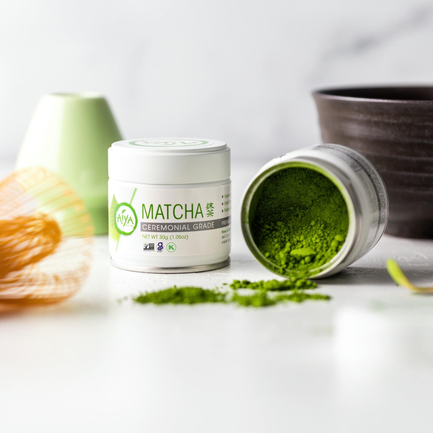 Aiya Authentic Japanese Premium First Harvest Ceremonial Grade Matcha Green Tea Powder - Vegan-Friendly, Zero Sugar, Gluten-Free - 30g Tin