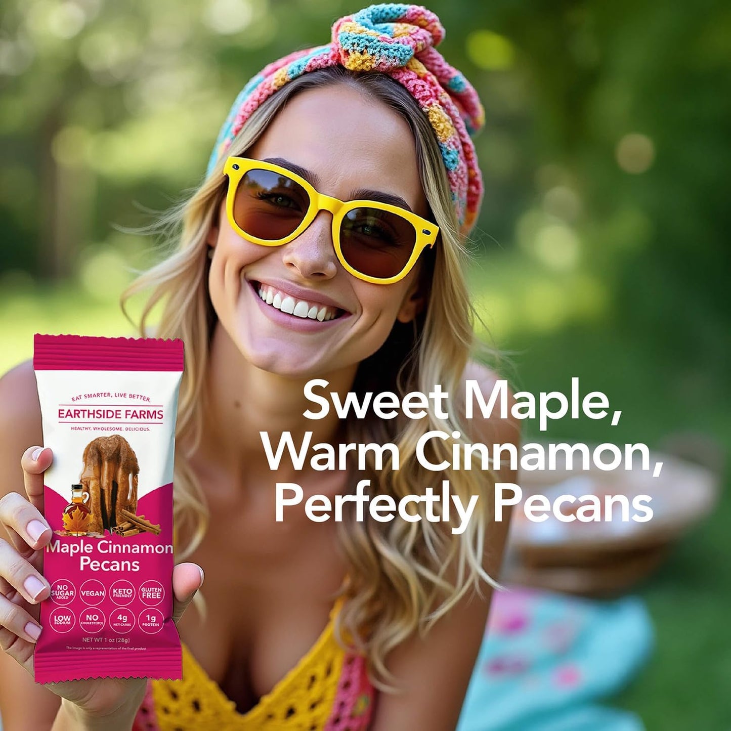 Earthside Farms Maple Cinnamon Pecans Snack Packs, No Sugar Added Keto Friendly Nuts, Vegan Gluten Free Non GMO Plant Protein Treat, 1oz Individual