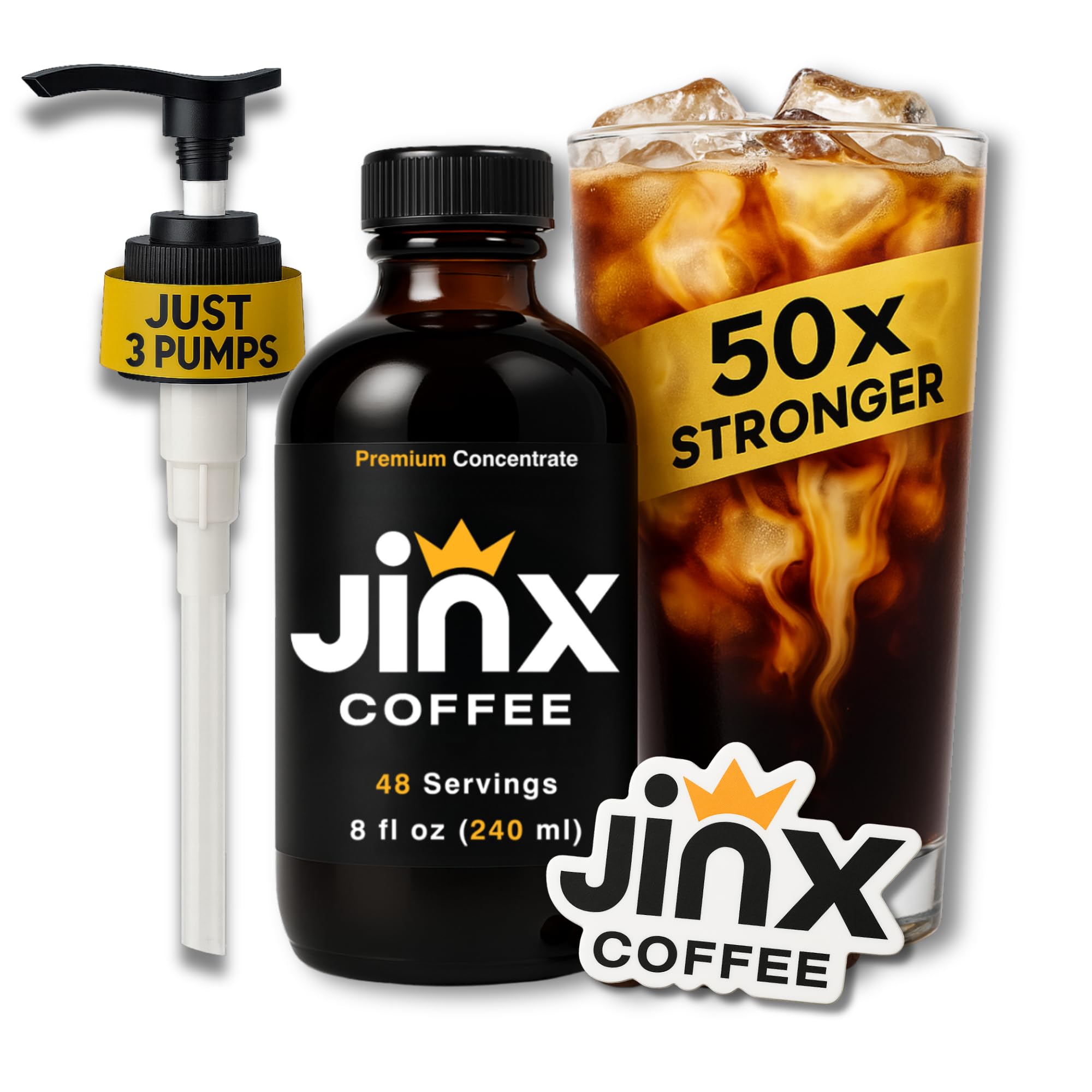 Jinx Coffee Concentrate - 50x Stronger Cold Brew Coffee | Strong Caffeine Concentrated Liquid, Perfect for Instant Hot or Iced Coffees, Cold Brew