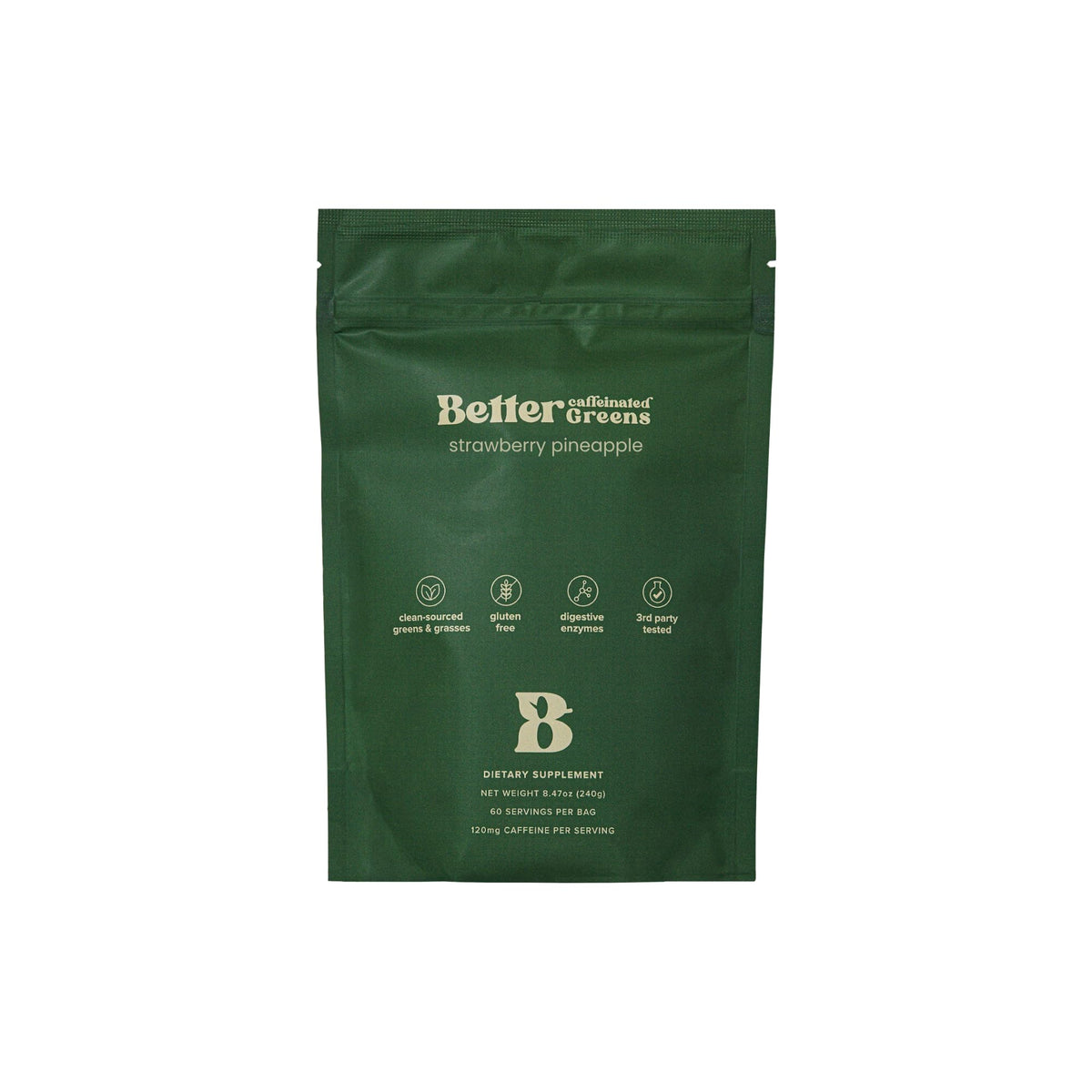 BetterDays Co. BetterGreens Caffeinated Super Greens Powder - 60 Servings, 120mg Caffeine, 5 Calories (Strawyberry Limeade)