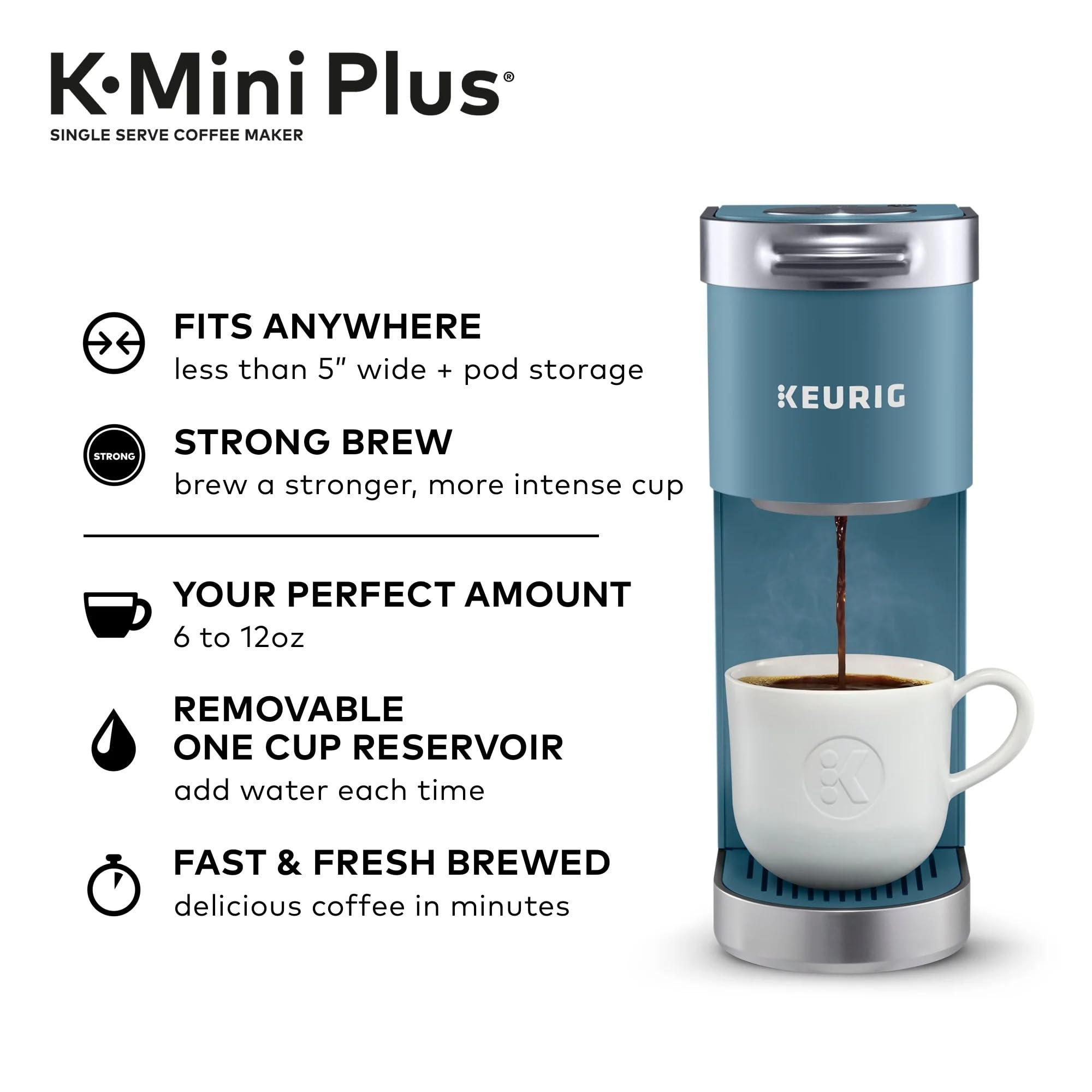 Keurig K-Mini Plus Maker Single Serve K-Cup Pod Coffee Brewer, Comes with 6 to 12 Oz. Brew Size, Storage, and Travel Mug Friendly, Cardinal Red