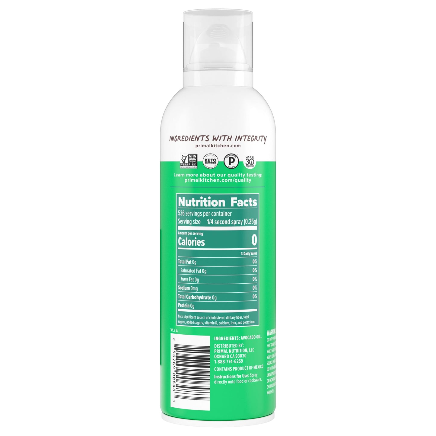 Primal Kitchen Avocado Oil Spray, Whole 30 Approved & Cold Pressed, 1 Can - 4.7 Ounce