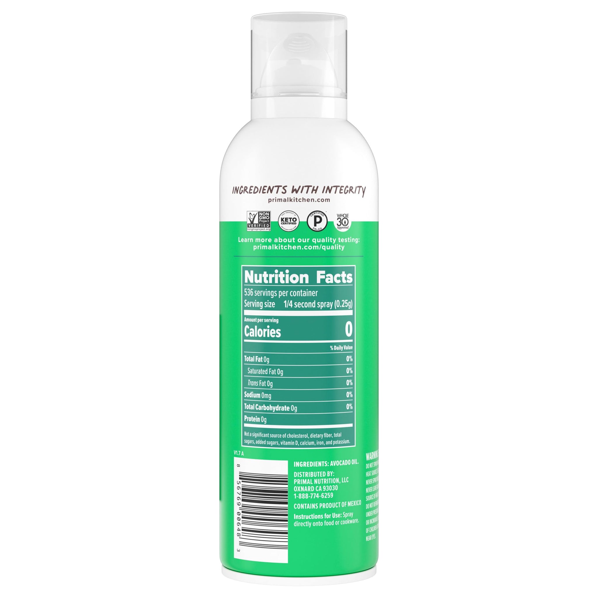 Primal Kitchen Avocado Oil Spray, Whole 30 Approved & Cold Pressed, 1 Can - 4.7 Ounce
