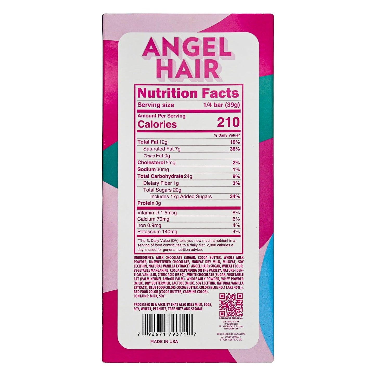 IT'SUGAR Angel Hair Milk Chocolate Turkish Cotton Candy Candy Bar