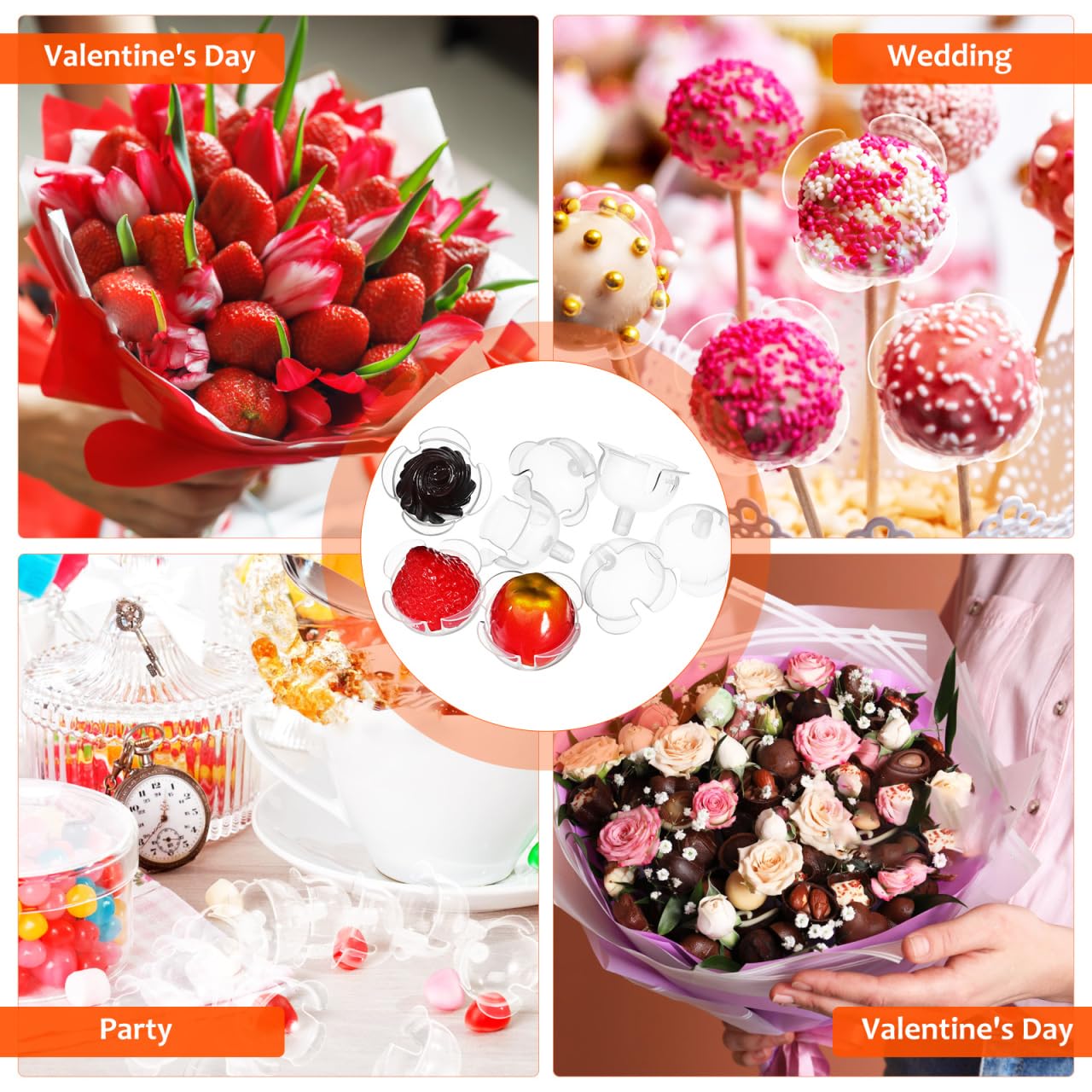 NUOBESTY 100pcs Chocolate Holder for Bouquet Candy Bouquet Fixed Base Transparent Candy Truffles Chocolate Holders Packaging Accessories Birthday