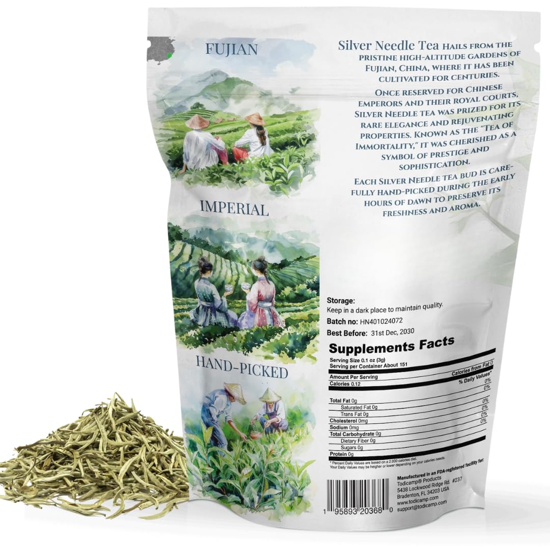 TODICAMP Premium Silver Needle Tea - 1 lb of Premium White Tea Loose Leaf