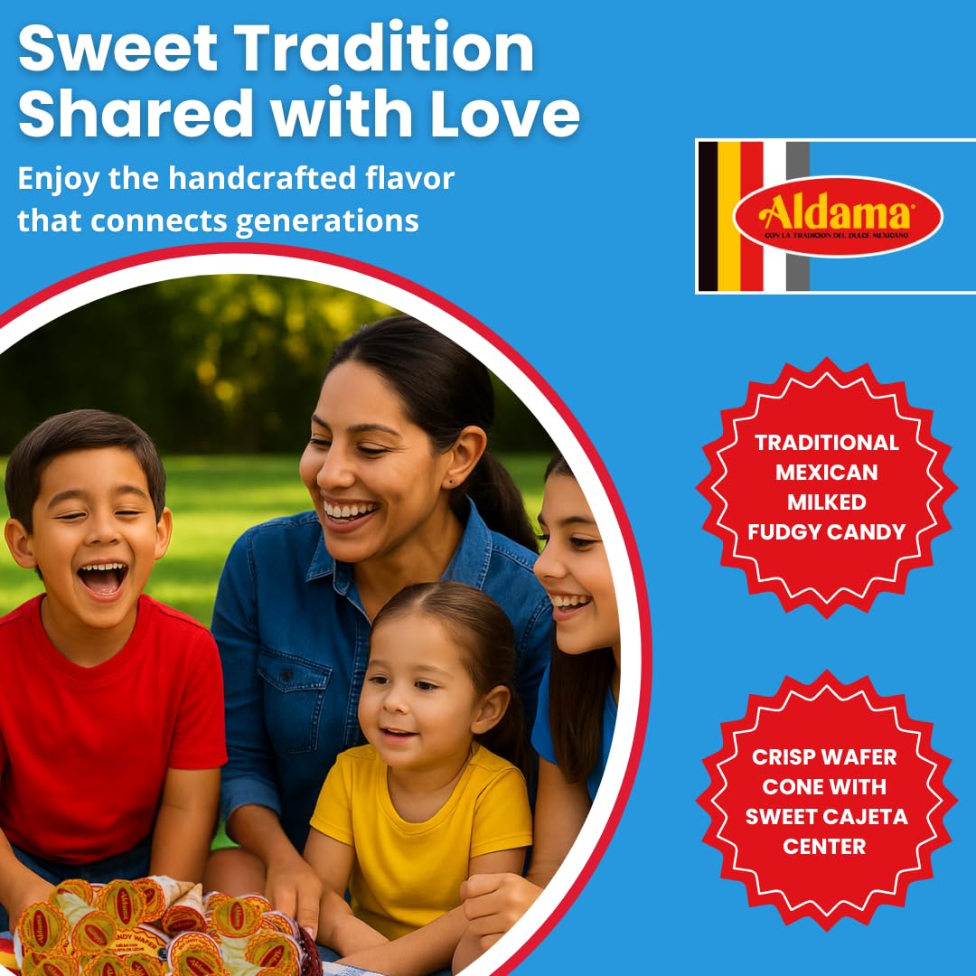 ALDAMA Wafer Milk Candy Cones, Crisp Wafer Shells Filled with Rich Mexican Cajeta Milk Filling (12 pieces)
