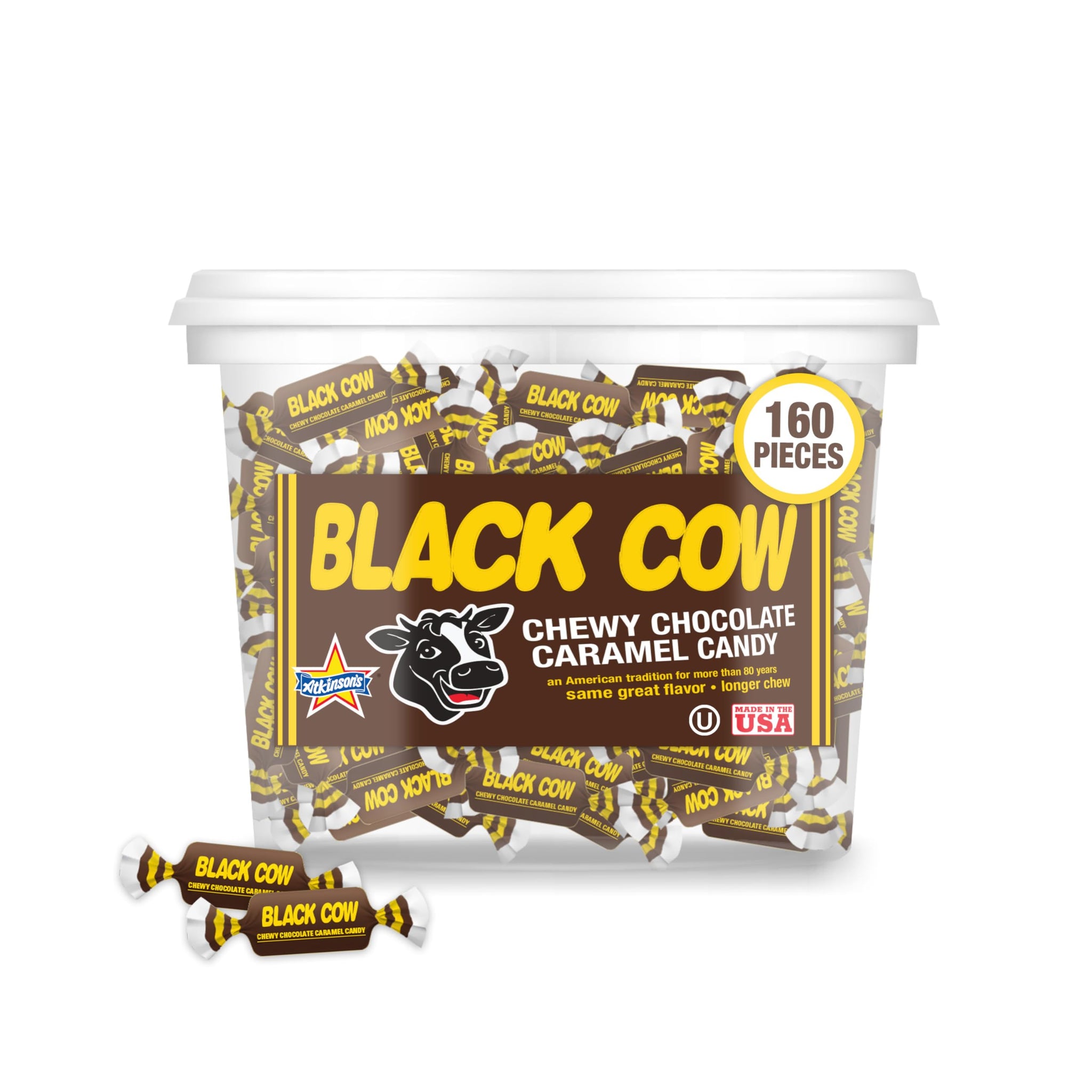 Atkinson's Black Cow Chocolate Caramel Candy Bite Size 0.16oz 160ct Tub