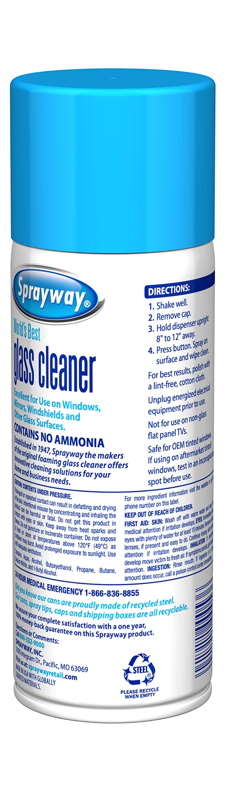 Sprayway Ammonia-Free Glass Cleaner, Foaming Action - Streakless Shine, 15 Ounce (Pack of 1)