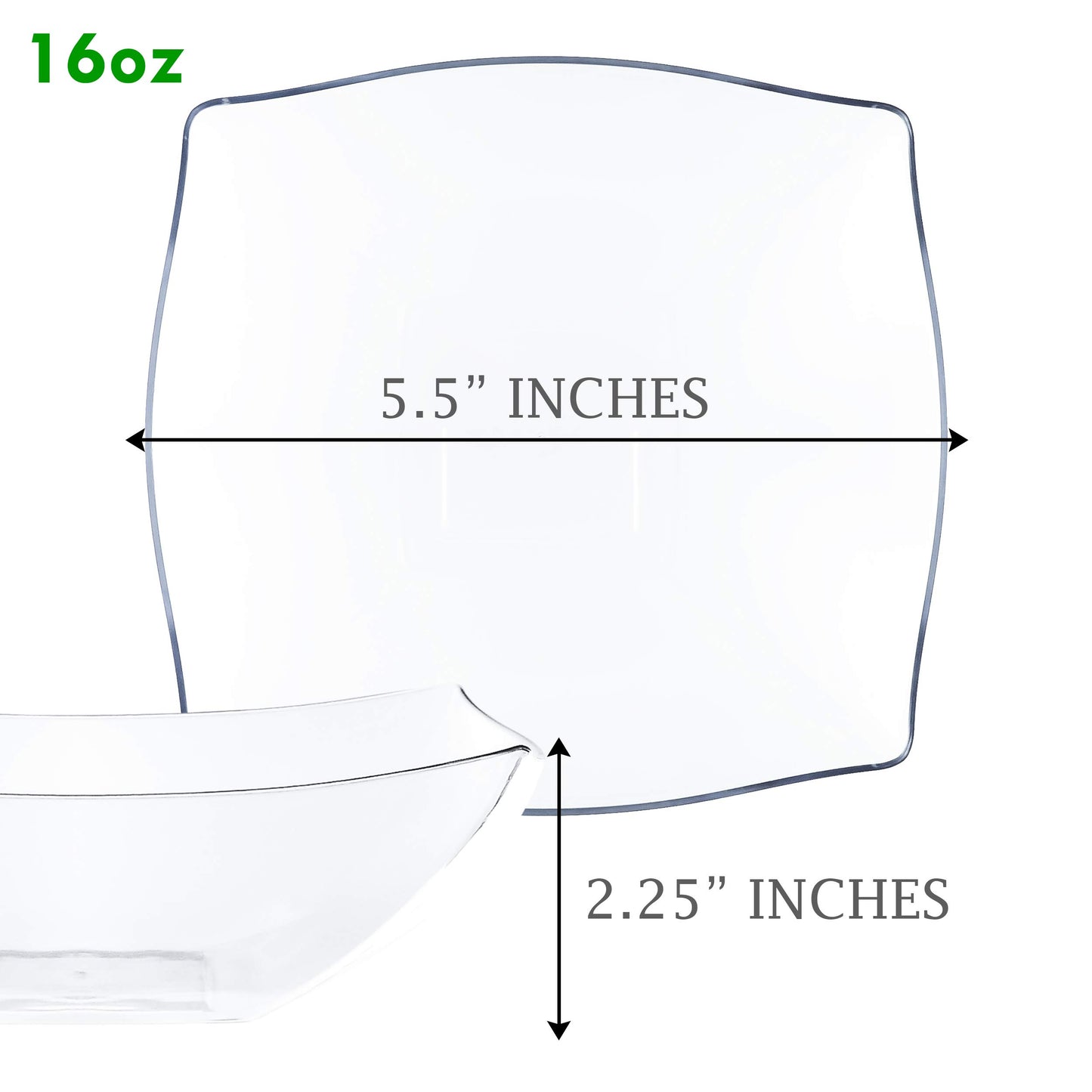 PLASTICPRO Disposable Square Serving Bowls, Party Snack or Salad Bowl, Plastic Clear or White Pack of 4 (16 OUNCE, Clear)