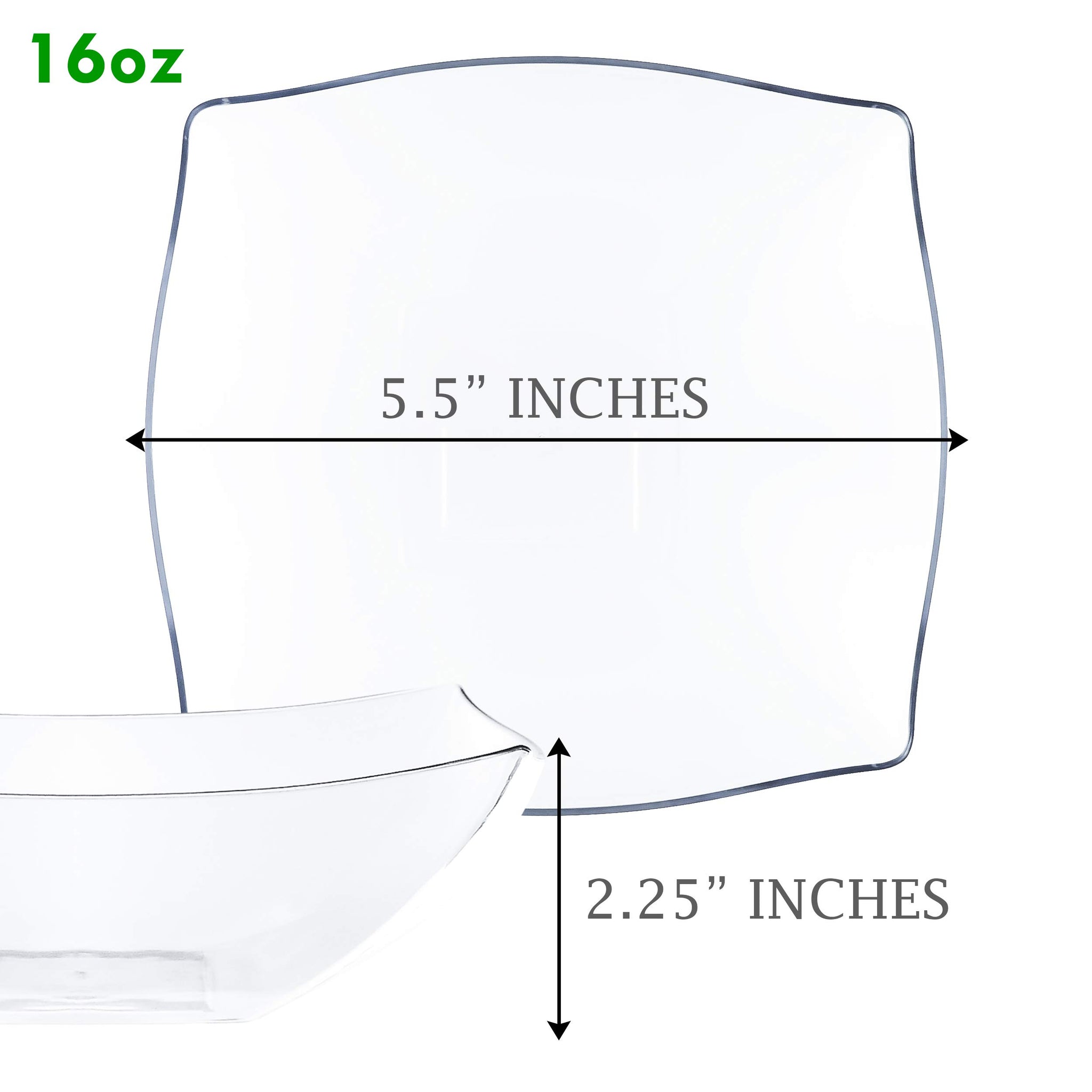 PLASTICPRO Disposable Square Serving Bowls, Party Snack or Salad Bowl, Plastic Clear or White Pack of 4 (16 OUNCE, Clear)