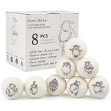 Wool Dryer Balls, 8PCS Dryer Balls with Happy Sheep - Natural & Organic, 100% New Zealand Wool Handmade, Chemical-Free Reusable Laundry Balls