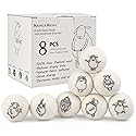 Wool Dryer Balls, 8PCS Dryer Balls with Happy Sheep - Natural & Organic, 100% New Zealand Wool Handmade, Chemical-Free Reusable Laundry Balls
