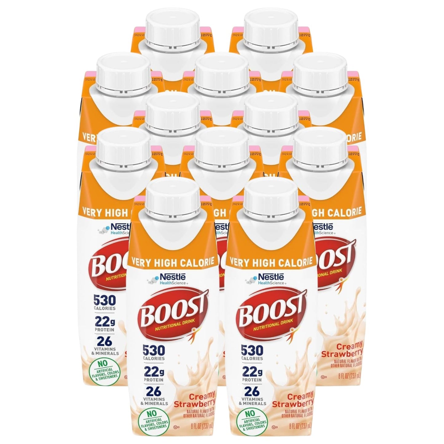 Boost Very High Calorie Nutritional Drink Creamy Strawberry, Made with Natural Strawberry Flavor & No Artificial Flavors, Colors & Sweeteners, 8 FL OZ